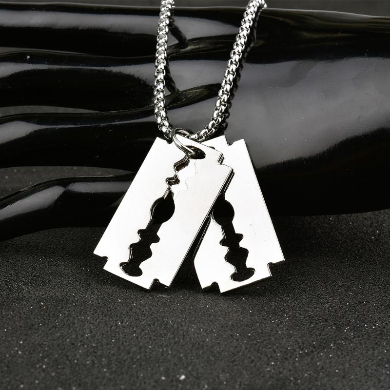 

Pendant Necklaces Free Fan Cool Razor Blades For Men Hip Hop Long Chain Male Shaver & 2021