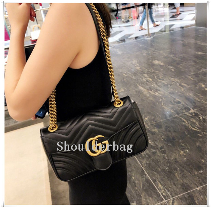 

High Quality Famous designer Shoulder bag Pu leather Fashion Gold chain bag Cross body Pure color Female women handbag shoulder bag gg