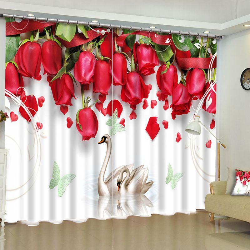 

Curtain & Drapes 2 Panels Rosette Curtains Rose For Living Room Thick Blackout Bedroom Study Kitchen Decoration Bay Window