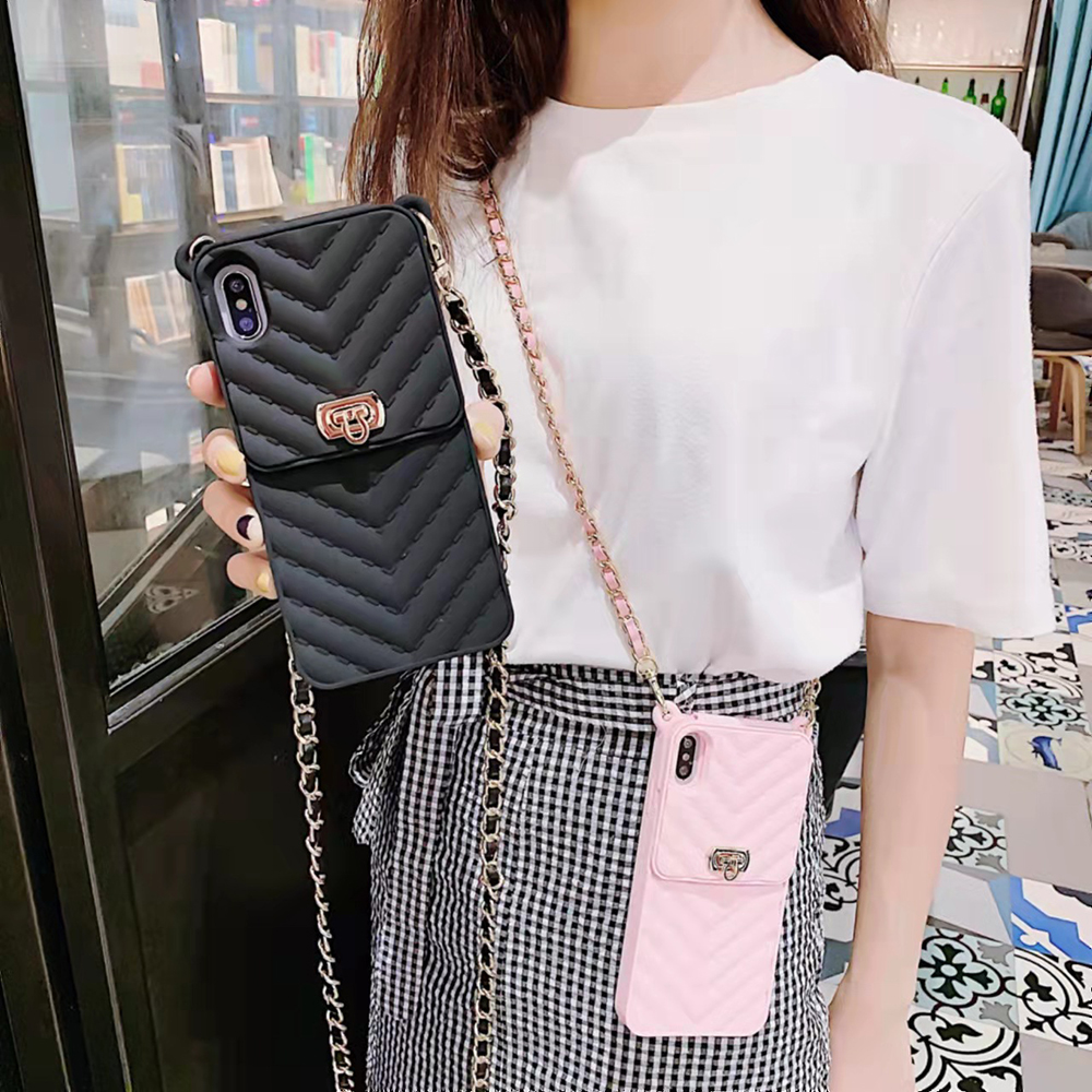 

Luxury Crossbody silicone cases Wallet Back Shell Shoulder Strap Card Slot Phone Case for iPhone 13/12/11 Pro Max
