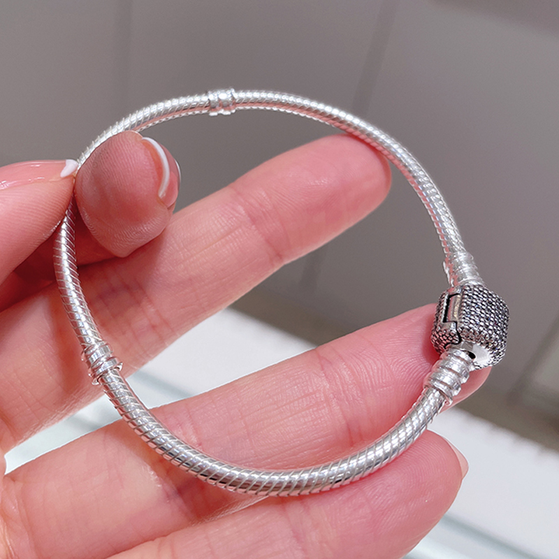 

Womens moments Classic Buckle Bright 925 Sterling Silver Bracelets Fit Pandora Beads Charms Top Quality Snake Bone Chain Bracelet Lady Gift With Original Box
