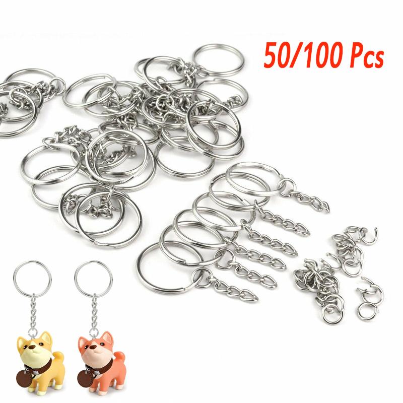 

Keychains 50/100Pcs 25mm DIY Key Chains Polished Silver Color Keyring Keychain Short Chain Split Ring Rings Accessories