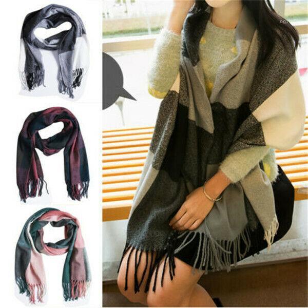 

Scarves 3 Colors Fashion Women Ladies Tassel Scarf Long Wrap Shawl Plaid Knit Pashmina Size Wraps Bandana Foulard, Blue;gray