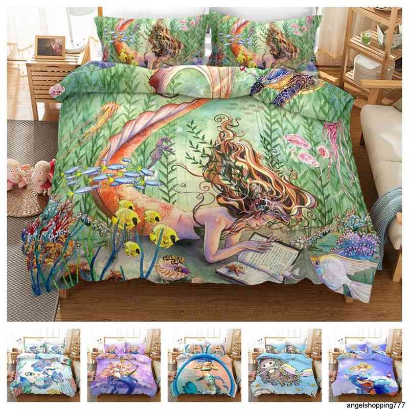 

Hot Style Bedding 3d Digital Mermaid Printing 2/3pcs Duvet Cover Set Single Twin Double Full  King Bedroom Decor