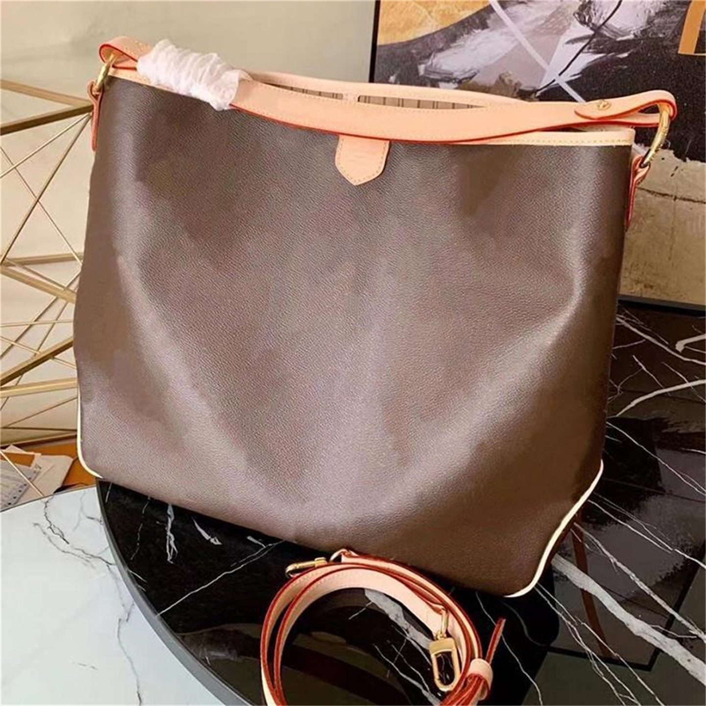 

Fashion Bucket Bag High-quality Texture Large-capacity Brown Solid Color Leather Intellectual New Style Female Autumn All-match Commuter Shoulder Bags, Oem