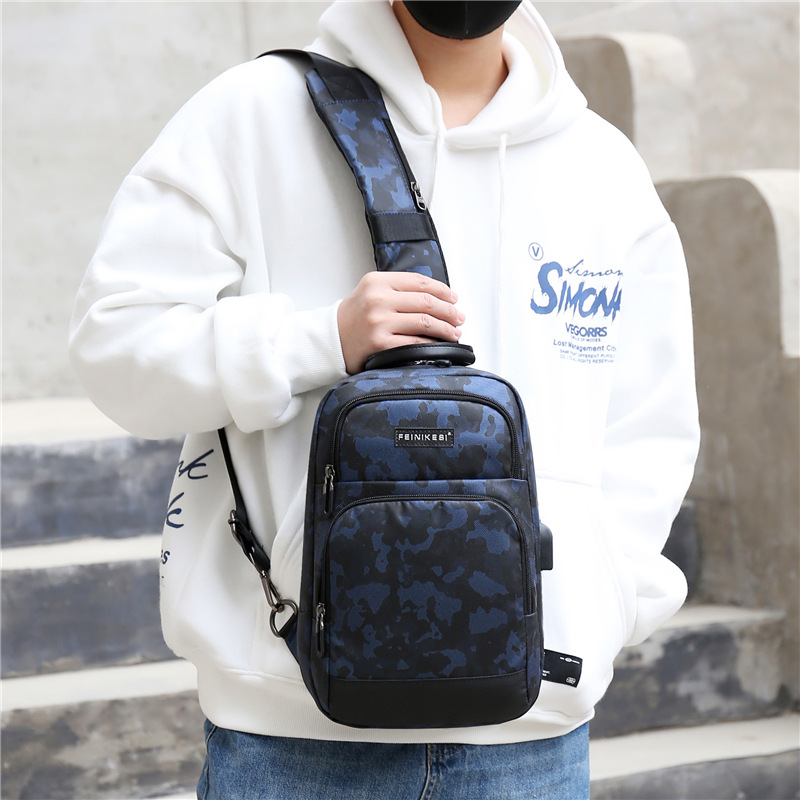 

Wholesale factory men leather shoulder bags sports streets fashion casual crossbody bag waterproof Oxford camouflage backpack street fashions printed handbag, Blue