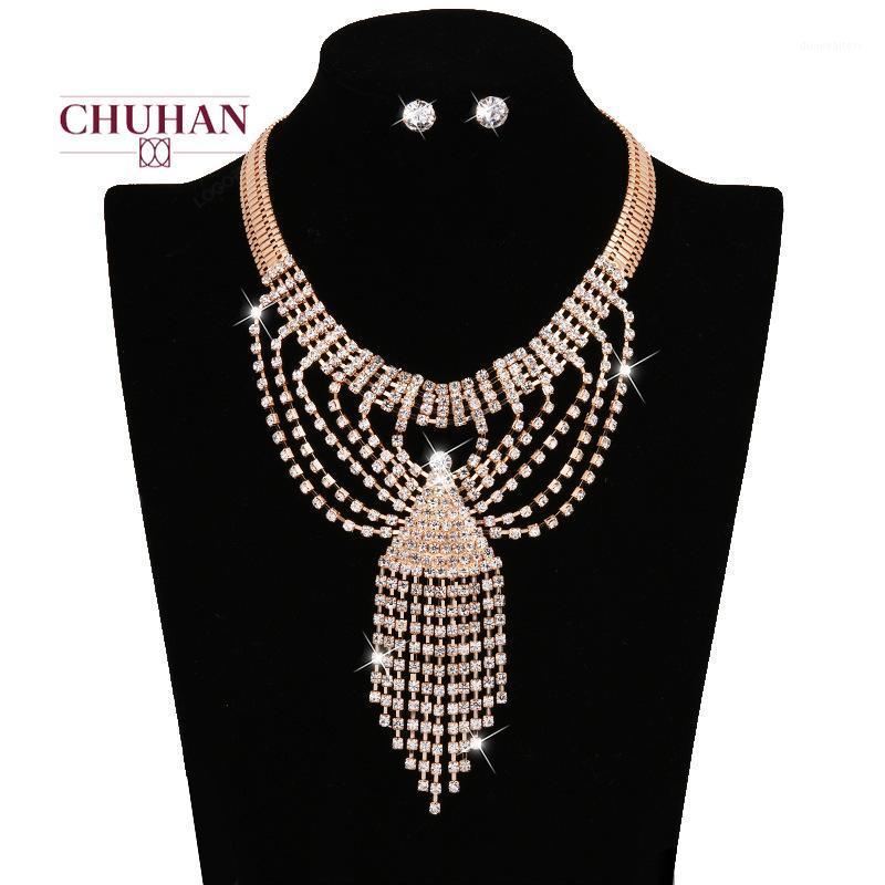 

Women Luxury Multi Layer Necklaces Korean Fashion Accessories Rhinestones Tassel Earrings Necklace Jewelry Sets J420 Chains