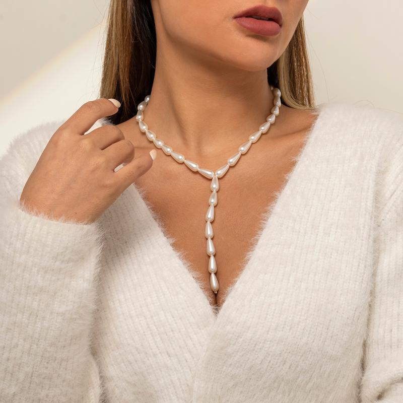 

Chokers Imitation Pearl Choker Necklace For Women Fashion Beads Long Tassel 2022 Trendy Jewelry Neck Collar Girl Gift