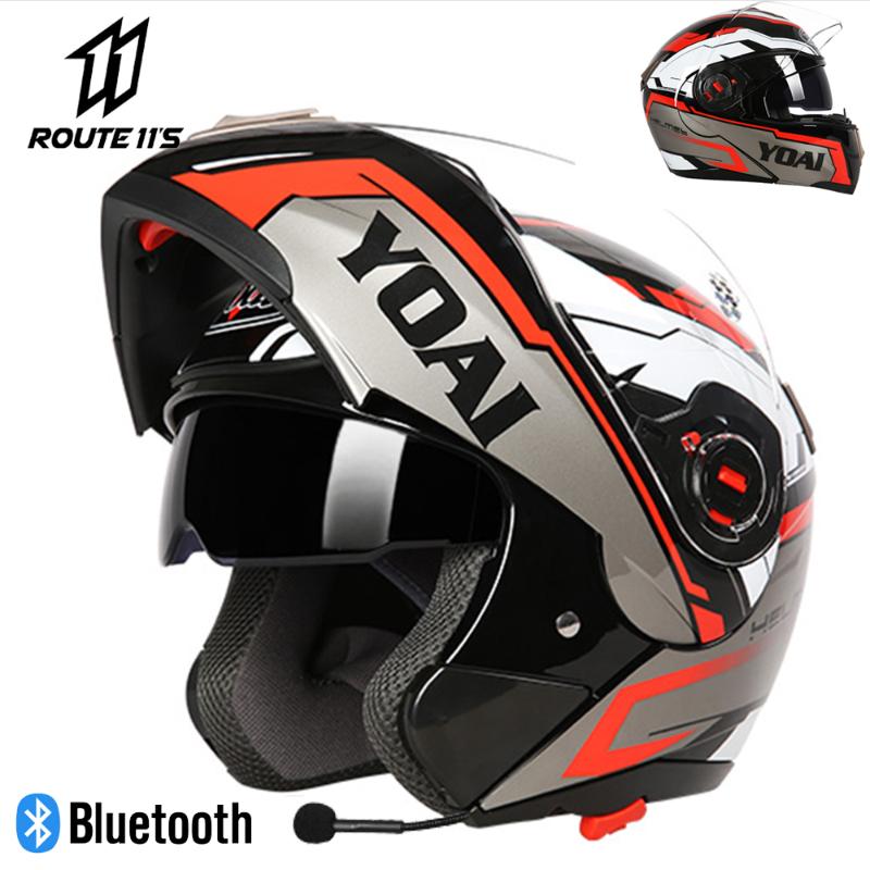 

Motorcycle Helmets YAOI Four Seasons Motocross Helmet Double Lens With Bluetooth Riding ABS Material Full Face, Yoai-961-06