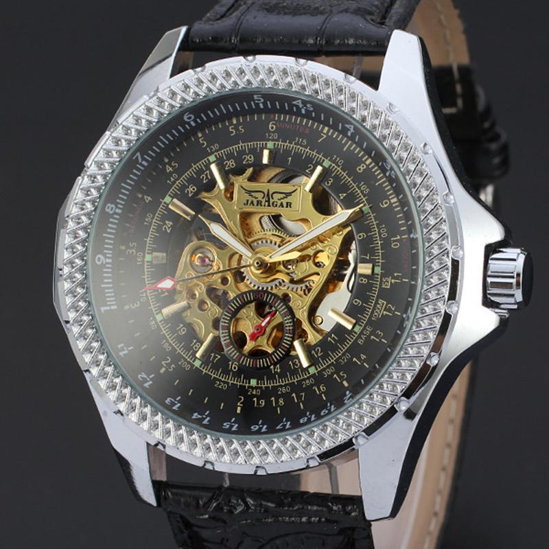 

Casual Sport Series Gold Gear Automatic Men Wrist Watch Top Mechanical Transparent Skeleton Watches Wristwatches, Slivery;brown