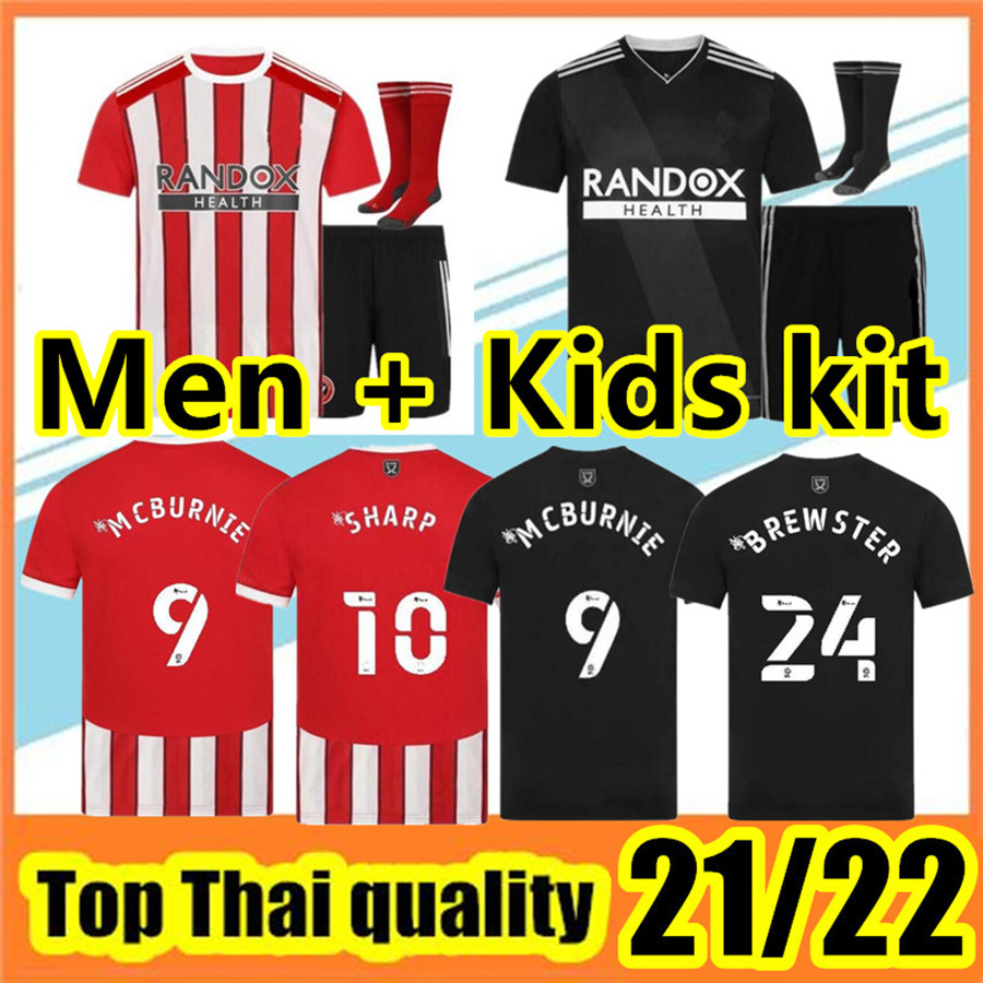 

kids kits 2021 2022 sheffieldes soccer jerseys 21 22 mousset mcburnie lundstram fleck home away football shirt norwood sharp jersey kit unif, Black;yellow
