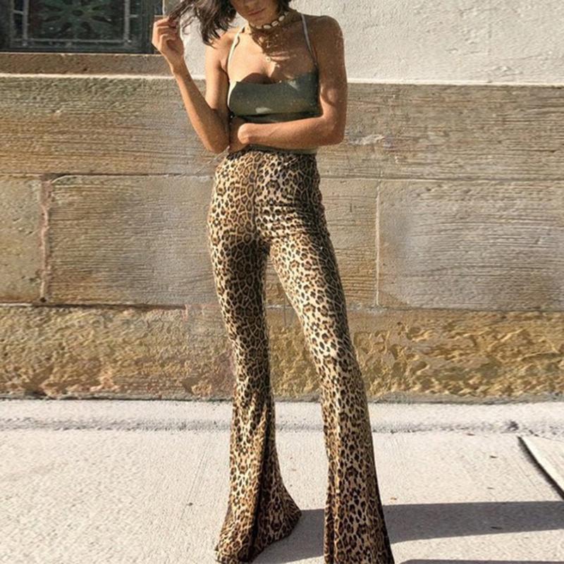 

Women's Pants & Capris Fashion Womens Leopard Print Trousers Ladies Casual High Waist Strethcy Fitness Sportpants Wide Leg Pantalones Mujer, Black;white
