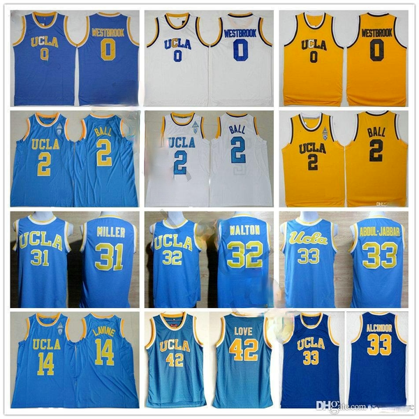 

NCAA Basketball Jerseys Men UCLA Bruins College Russell 0 Westbrook Lonzo 2 Ball Reggie 31 Miller 32 Walton 42 Love Top Quality