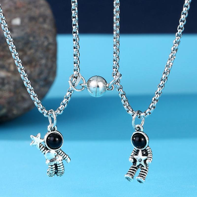 Pendant Necklaces Cute Astronauts Magnet Attraction Couple Necklace Friendship Jewelry Creative Cool Chain For Women Men Gift-image-711188715