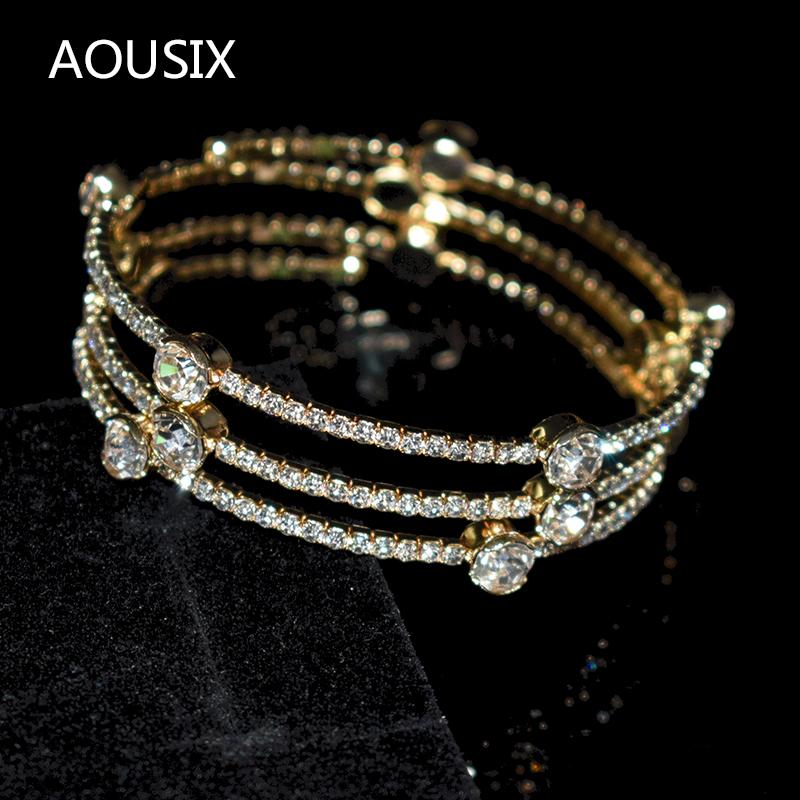 

Bangle Classic Crystal Bracelet 3 Rows Gold Silver Women Geometric Bride Woman Holiday Party Jewelry Gift