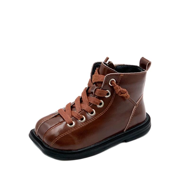 

Boots Girls Autumn 2021 Children' Shoes Square Toe British Style Boys Single Fashion Toddler Kids 21-30, Black;grey