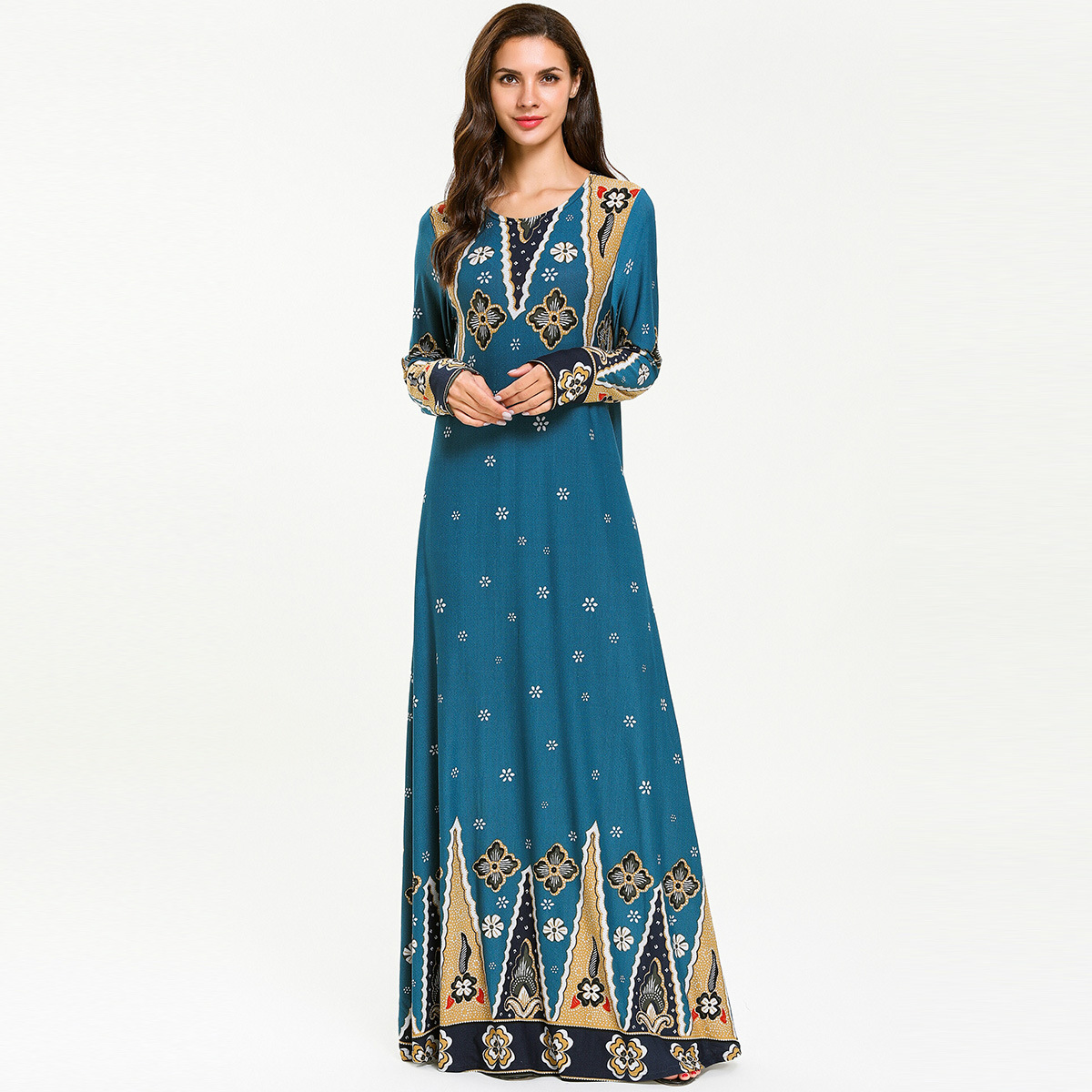 

Eid Mubarak Muslim Abaya Dress Women Floral Print Dubai Turkey Moroccan Kaftan Party Vestido Clothing Musulman Ropa Ramadan Robe
