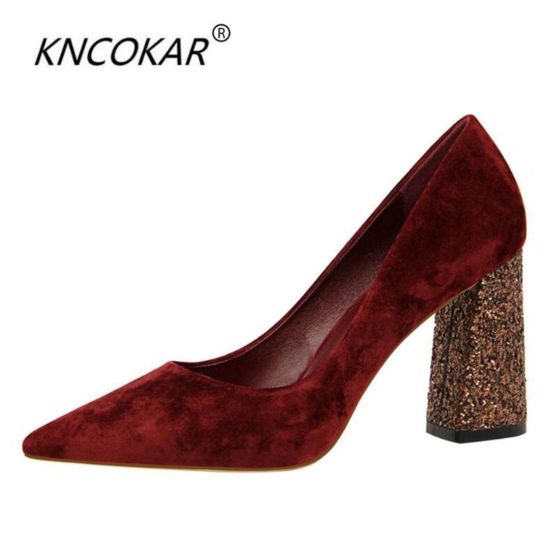 

Dress Shoes KNCOKAR2021 High-heeled With Sequins And Heels The Flannelette Is Shallowly Pointed Slim Sexy Club, Black