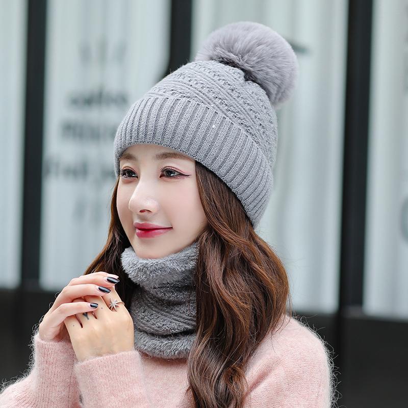 

Beanies Brand Winter Hats Women Thick Knitted Warm Hat Bib Female Windproof Cycling Wool Stitching PomPoms Balaclava