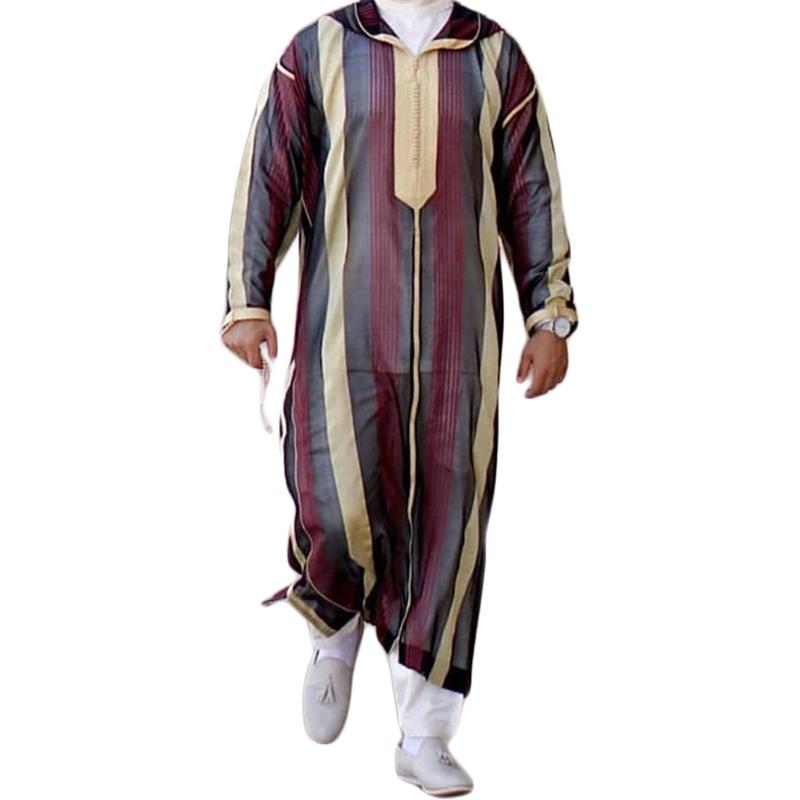 

Ethnic Clothing CPDD Islamic Kaftan Muslim Robes Men Casual Striped Long Sleeve Loose Robe Fashion Men's Patchwork Lapel Arabia Thobe