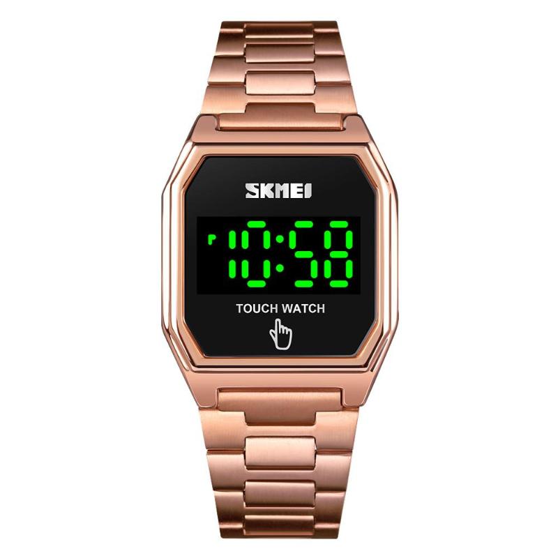 

Large Digiatl LED Touch Screen Watch Women Men Electronic Wristwatch Stainless Steel Life Waterproof Square Men's Clock Wristwatches, Slivery;brown