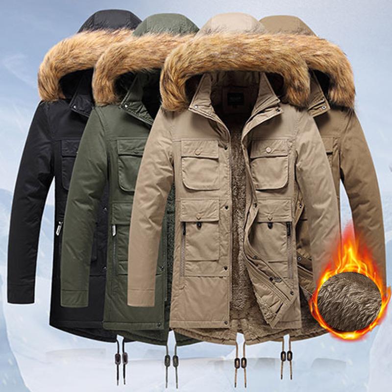

Men's Trench Coats 2021 Men Loose Big Fur Collar Jacket Coat Winter Warm Hooded Softshell For Windproof Soft Shell, Black