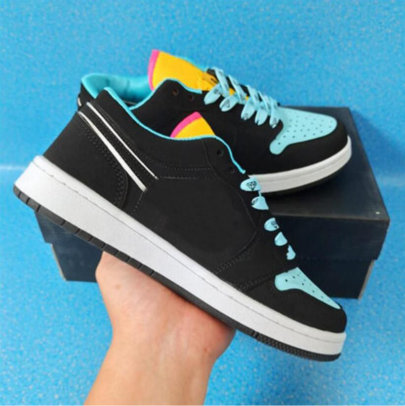 

Jumpman 1 Low SE Women's Men's Black Aurora Green Sports Shoes CK3022-013, Sky blue