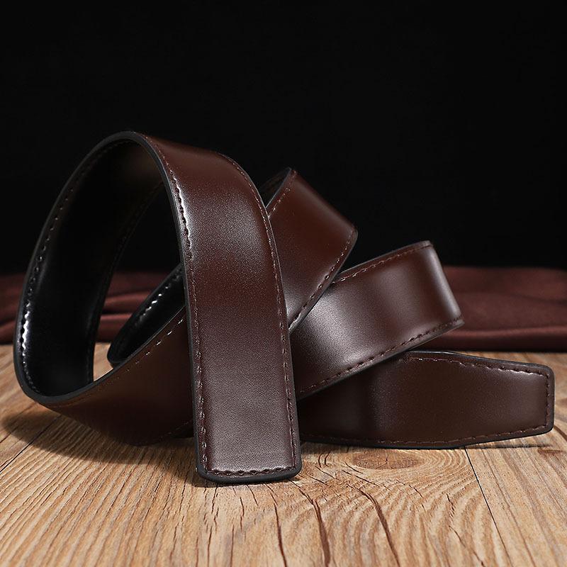 

Belts Two Sides Use Men Women Without Buckle 3.3cm Cowhide Belt Strap Genuine Leather High Quality Cowskin Body, Black;brown