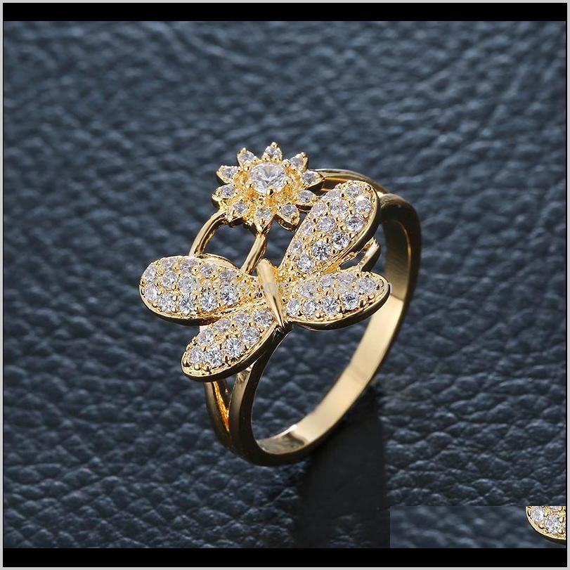 

Band Jewelry Drop Delivery 2021 Crystal Ring Sier Gold Plated Party Flower Wedding Rings For Women F3Aun