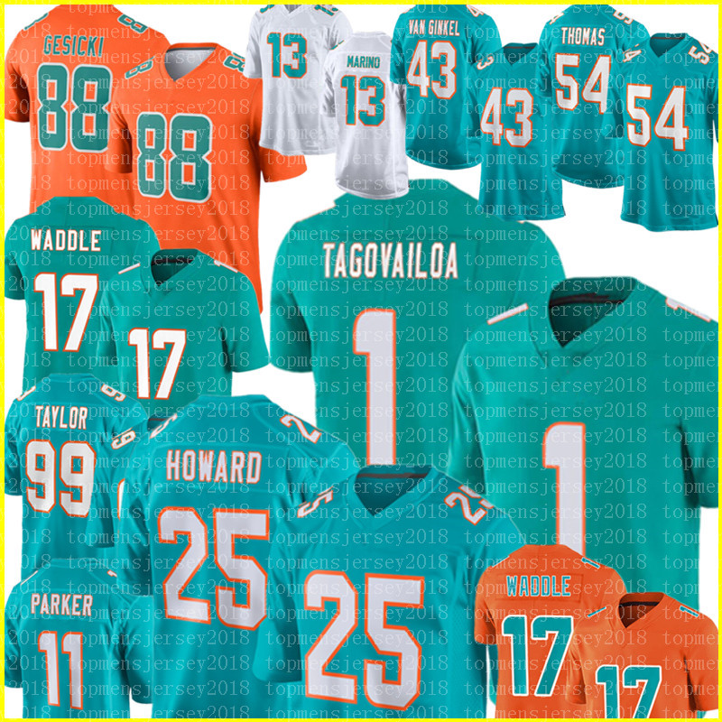 

1 Tua Tagovailoa Jersey 25 Xavien Howard Football Jerseys Jaylen Waddle Mike Gesicki Dan Marino Zach Thomas Jason Taylor Andrew Van Ginkel DeVante Parker Phillips, Men {s-xxxl} h t