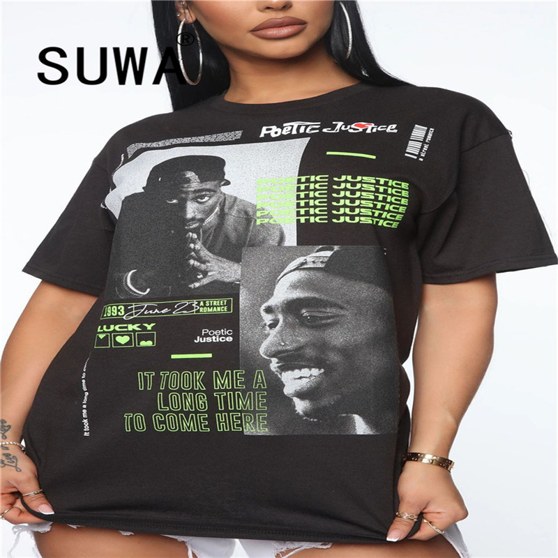 

Women Summer Letter Print O-neck Short Sleeve T-shirt Fashion Classic Tee Tops K-Pop Style Mini Dress Wholesale Product 210525, Black