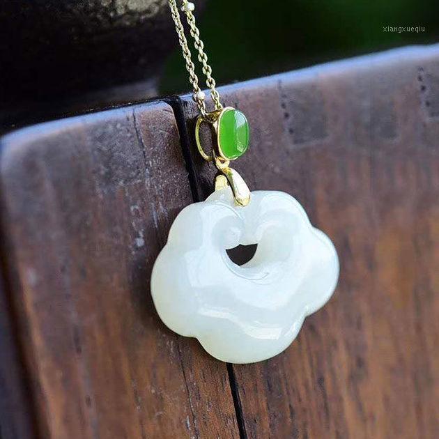 

Silver Inlaid Natural Hetian White Jade Pendant Necklace Chinese Style Retro Elegant Cool Charm Light Female Brand Jewelry Chains