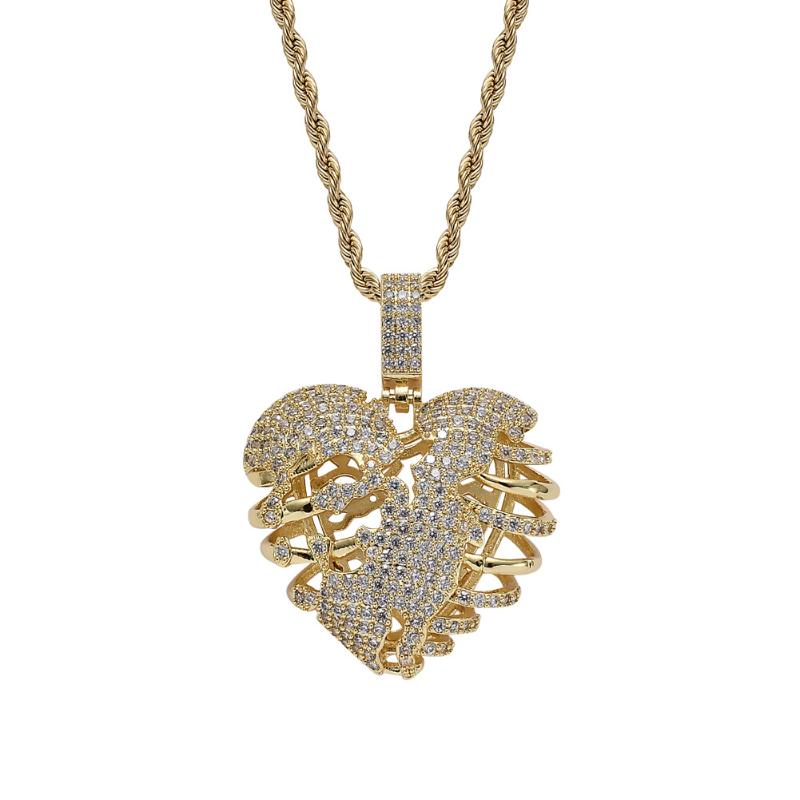

Pendant Necklaces Hip Hop Jewelry High Quality Iced Out Chain 18K Gold Plated Bling CZ Simulated Diamond Hip-hop Heart For Men Necklace