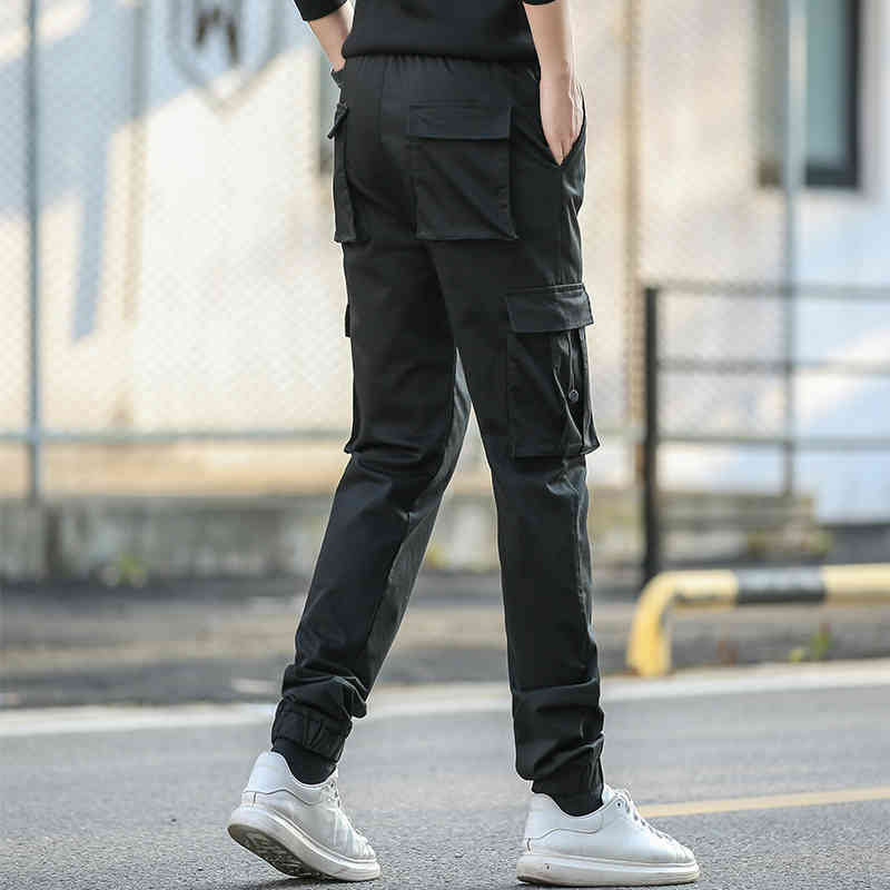 

Men's Long Pants High Waisted Long Length Men Black Cargo Pants Elastic Waist Bands Large Size Big Tall Thin Trousers Male 210518, Black length 115cm