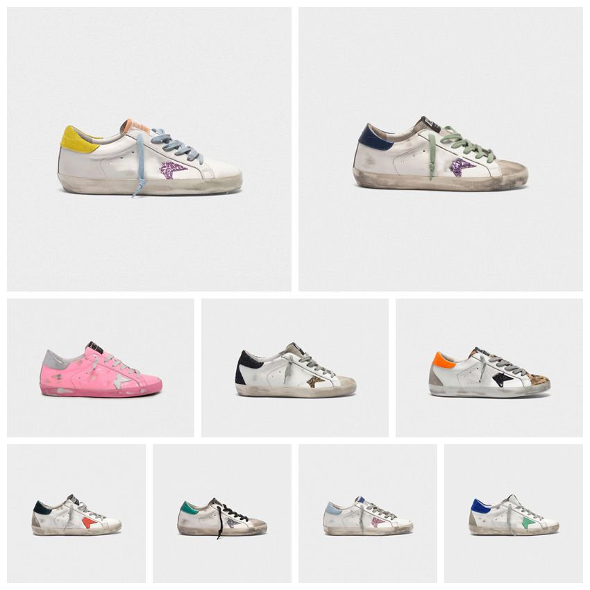 

2021 High quality fashion White pink colour Golden Sneakers Super Star Sequin Classic Do-old Dirty Shoe Goose Designer Man Women Casual Shoes