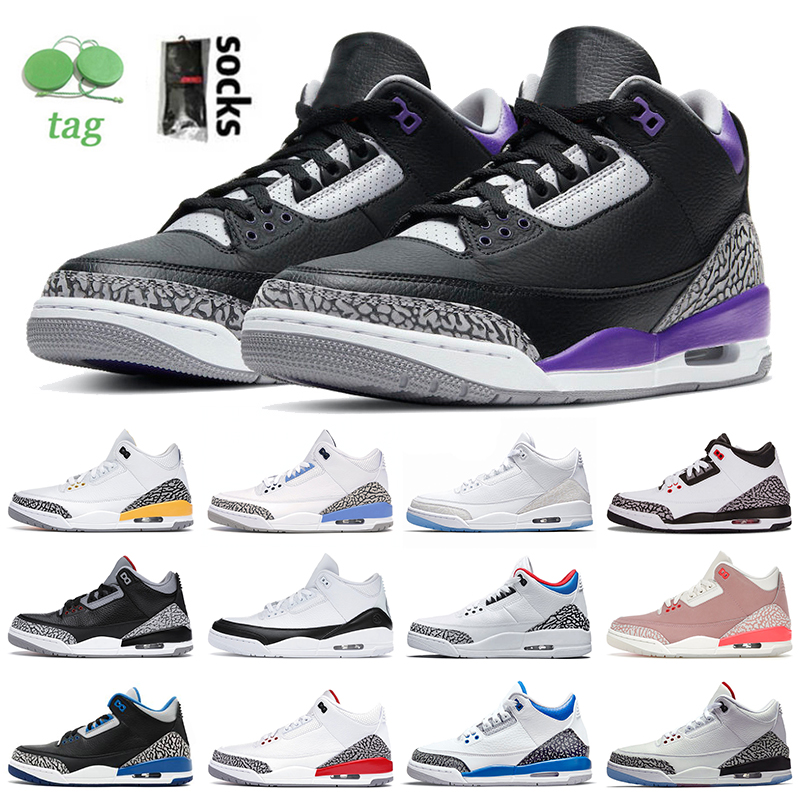 

Authentic Jordan3s Jumpman 3 3s Retro Basketball Shoes Air Jordan Court Purple White Laser Orange UNC Black Blue Red Cement Rust Pink Off Me