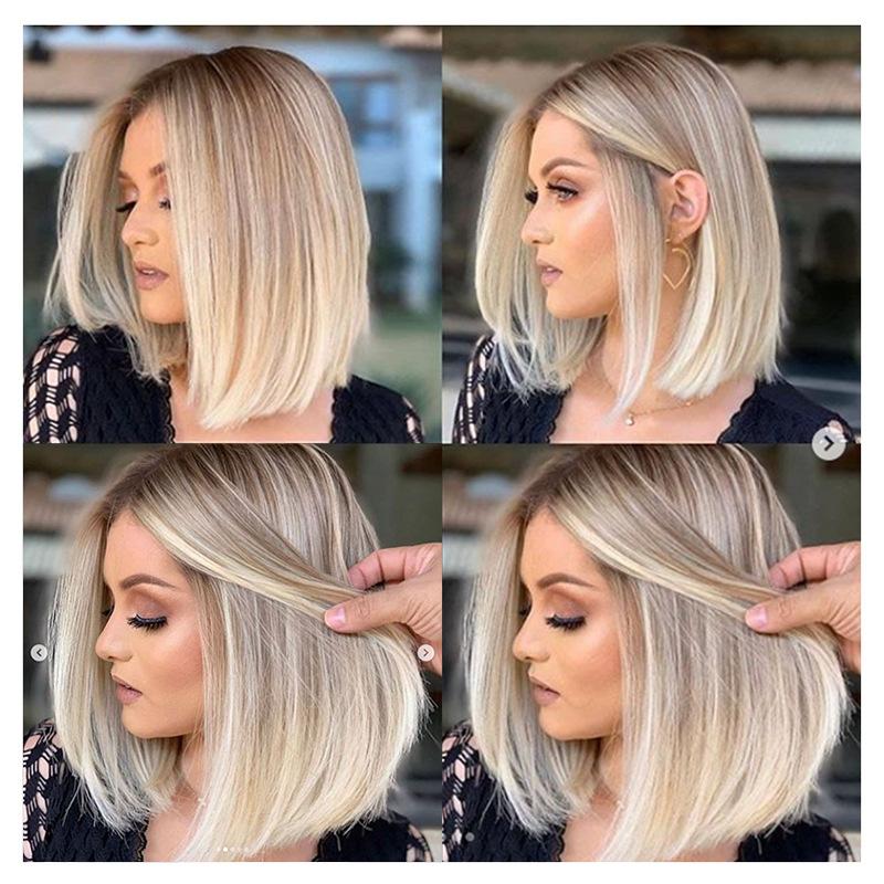 

Short Straight Bob Blonde Wig Women Silky Glossy Cosplay Daily Party Flapper Synthetic Natural Looking Fluffy Replacement Wigs, Brown light gold