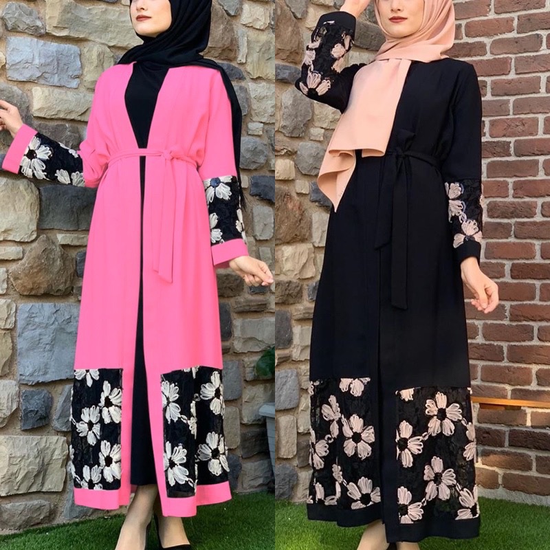 

Eid Turkey Muslim Abaya Islamic Clothing Flower Hijab Dress Open Abayas for Women Moroccan Kaftan Djellaba Robe Jubah Dubai Arab