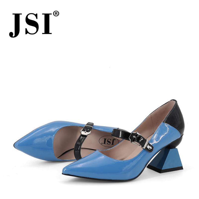 

Dress Shoes JSI Spring Ladies Genuine Leather High Quality Strange Heel Sexy Pointed Toe Mixed Color Women Pumps JC417, Black
