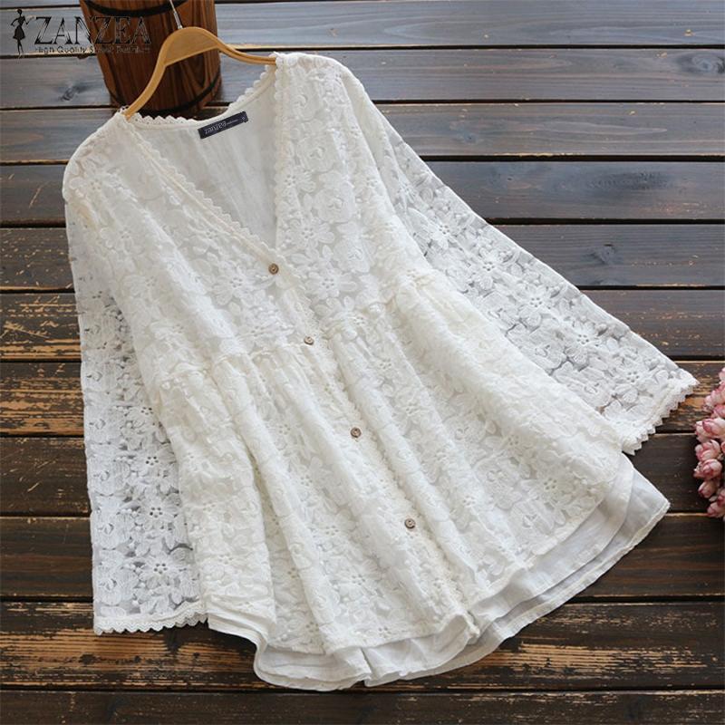 

Women' Blouses & Shirts Women Casual Lace Crochet Blouse Autumn Long Sleeve Embroidery Shirt Blusas Female Solid V Neck Buttons Tops Cardig, Black