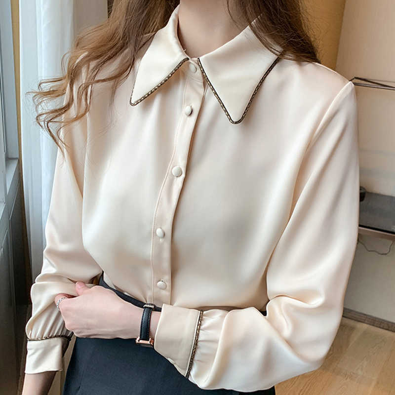 

Long Sleeve Women Blouses Shirts Blouse Women Blusas Mujer Turn Down Collar Apricot Chiffon Blouse Shirt Tops Blusa D438 210602