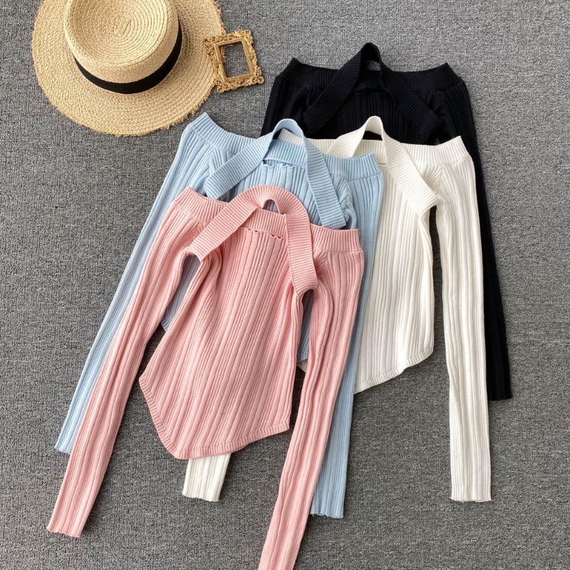 

Women's Sweaters VANOVICH 2022 Temperament Halter Neckline Neck Slim Slimming Irregular Long-sleeved Bottoming Shirt Inner Knit Sweater, White;black