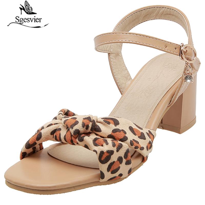 

Sgesvier 2021 Summer Sandals Buckle Ladies Prom Shoes Square High Heels Leopard Print Women Size 32-46 G540, Black
