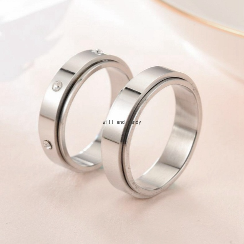 

Diamond Rotatable Ring Band Finger Stainless Steel Rotating Couple Rings Wedding Engagement Bands for Men Women Jewelry Will and Sandy