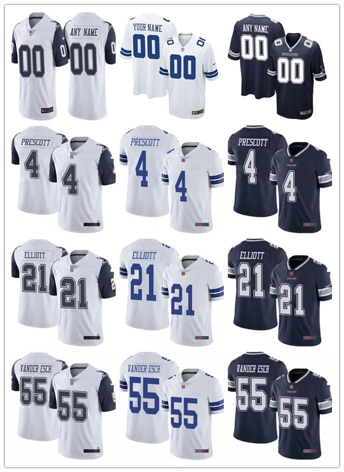 

Mens Womens Youth Dallas Cowboys 21 Ezekiel Elliott 4 Dak Prescott 55 Leighton Vander Esch White Navy Custom Football Jerseys, Black;red