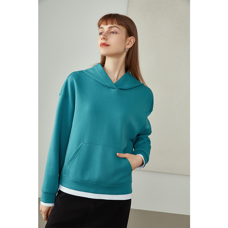 

women's hoodies & sweatshirts fansilanen autumn nightgown with female hood fake two-piece design long sleeve women's hoodie ptbf, Black