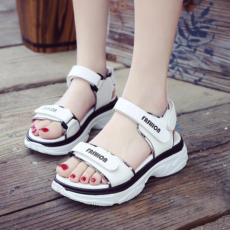 

Sports Sandals Women Summer Korean Fashion Thick Bottom Students Wild Women's Shoes Beach Dress, Black