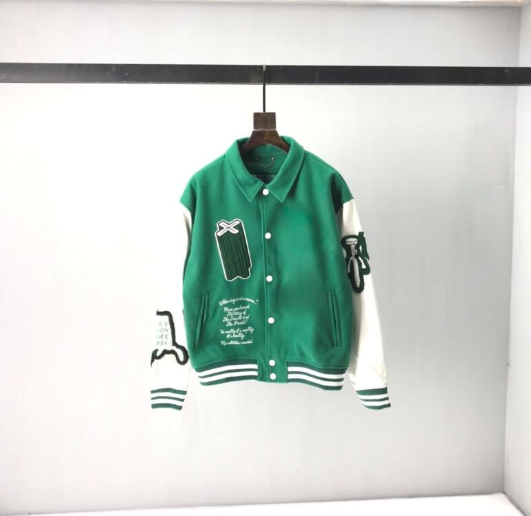 

21SS French luxury latest fashion all-match hit color stitching long-sleeved baseball uniform of the highest quality famous men designer handsome all-match jacket, Green