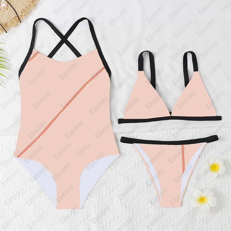 

Womens Bikini Swimwear Solid Striped One-Piece Swimsuit Breathable and Charming Split Swimsuit for the Beach Swimming Wear, Two-pieces