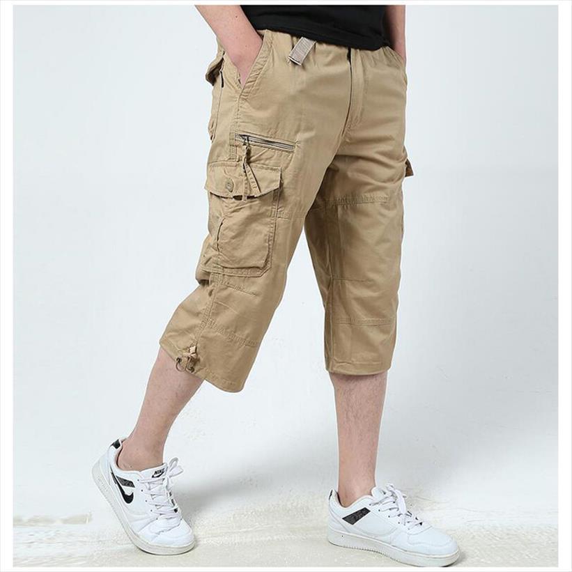 

summer short 3 4 length women pants cargo overall casual plus size man sandbeach trousers, Black